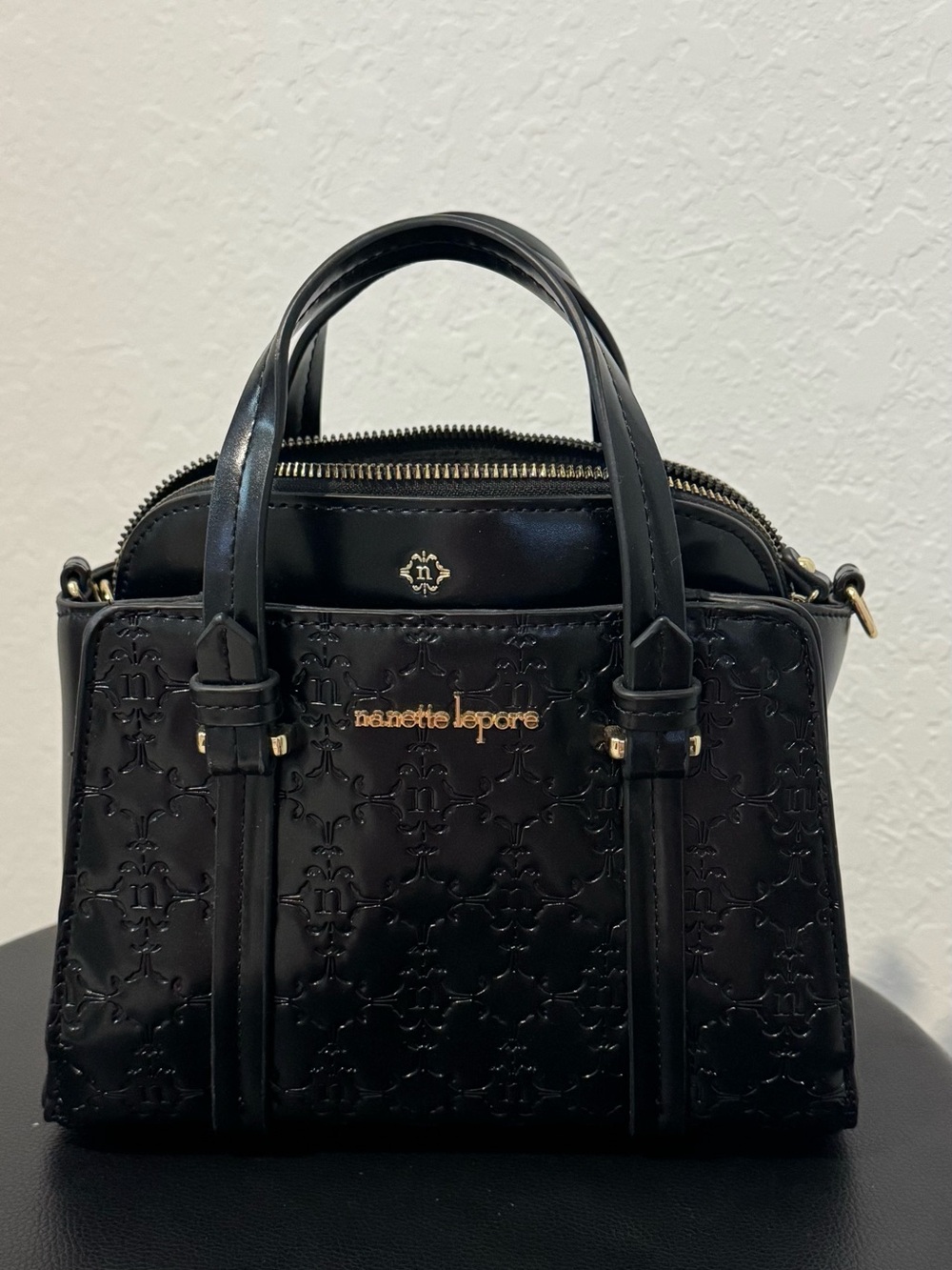 Nanette Lepore Black Embossed Leather Handbag